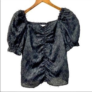 Zara girls square neck ruched front shirt with puff sleeves